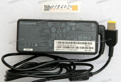 БП Lenovo/IBM - 20V 3.25A 65W прямоугольный 6.5x4.0mm (92P1158, 11S92P1158Z, KTL SU10184-2021, 36200611, 45N0261, 45N0497, ADLX65NCC3A, KTC HU10436-12059, KCC-REM-CIY-ADLX65NCC3A, 11S45N0261Z, 11S36200611Z, 5A10J75111, 11S5A10J75111C) NEW original