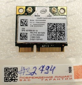 WLAN Half Mini PCI-E U.FL Intel Centrino Advanced-N 62205ANHMW Dual Stream, Dual Band 802.11a/g/n 2x2 and 2.4/5 GHz Antenna connector U.FL для Lenovo ThinkPad X230t, X230 Tablet 3438-A52 TP00019B (631954-001, 60Y3253, 20002533, 11S60Y3253)